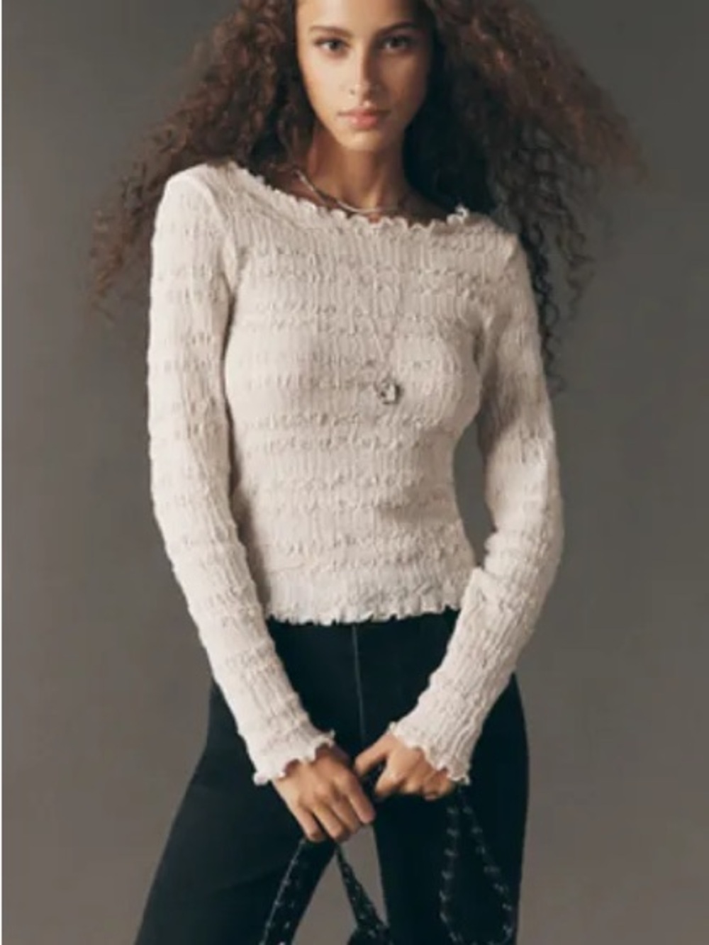 Anthropologie Maeve Textured Long-Sleeve Top